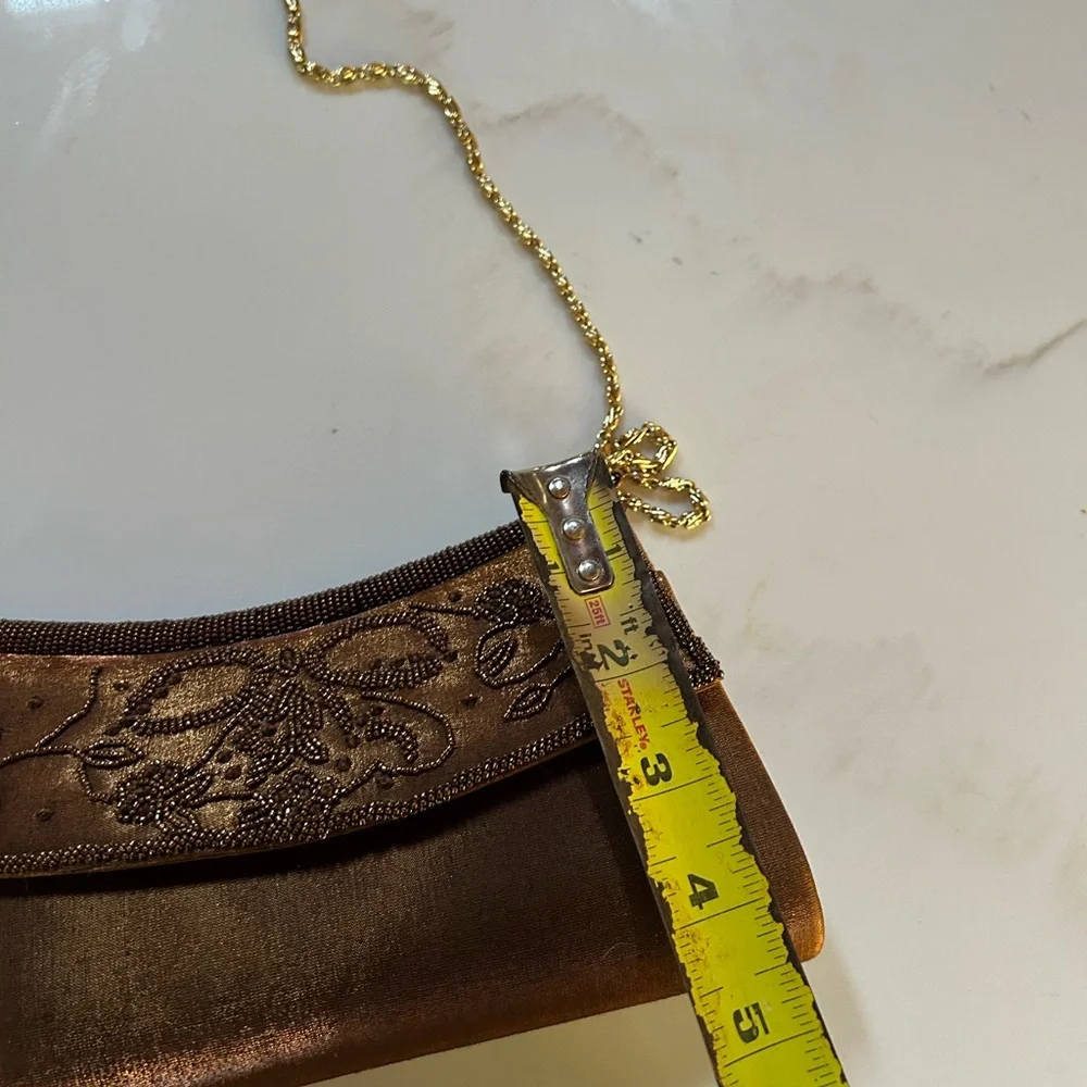 Nina Brown Velvet Beaded Flap Clutch with Gold Chain